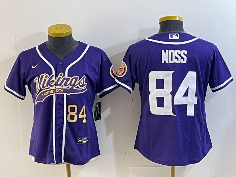 Women Minnesota Vikings 84 Moss Purple Joint Name 2024 Nike Limited NFL Jersey style 3